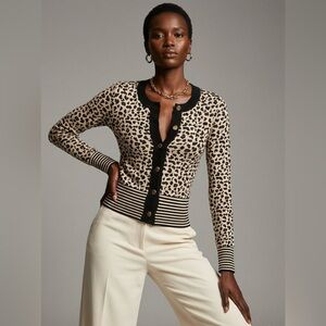Lizette Collection NWT Animal Print Cropped Knit Cardigan Snap Stripes Size S/M